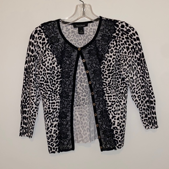White House Black Market Animal Print lace Cardigan Size S, 3/4 Sleeve - Picture 1 of 5